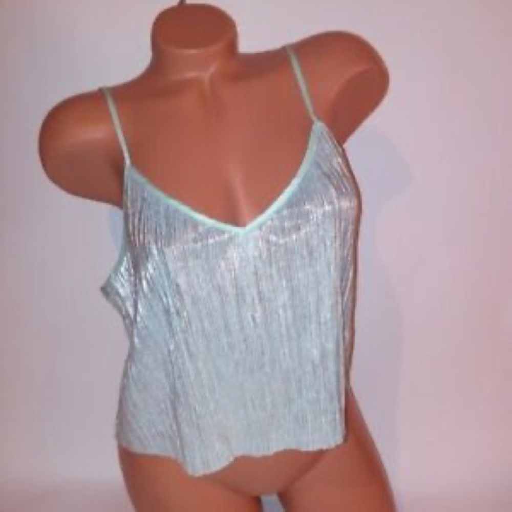 VICTORIA'S SECRET KIWI SILVER SHINE PLEAT CAMI & SHORT PAJAMA SET